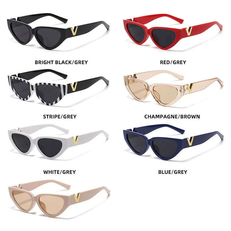 KIMLUD, Luxury Glamour Women Brand Sunglasses Fashion V Designer Glasses Cat Eye Stylish Runway Ladies Eyewear UV400, KIMLUD Womens Clothes