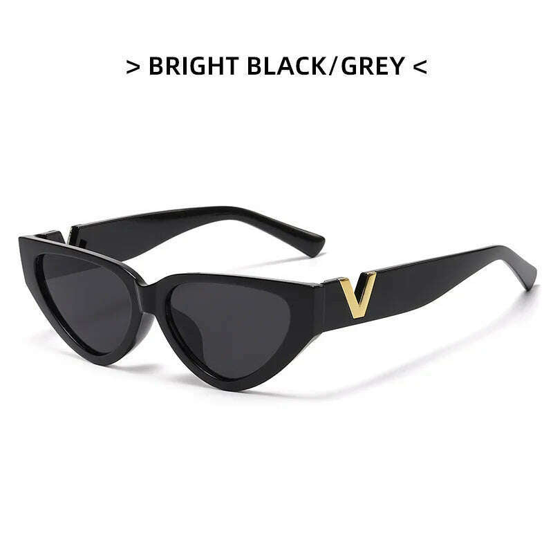 KIMLUD, Luxury Glamour Women Brand Sunglasses Fashion V Designer Glasses Cat Eye Stylish Runway Ladies Eyewear UV400, C1, KIMLUD Womens Clothes