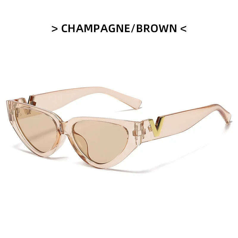 KIMLUD, Luxury Glamour Women Brand Sunglasses Fashion V Designer Glasses Cat Eye Stylish Runway Ladies Eyewear UV400, C4, KIMLUD Womens Clothes