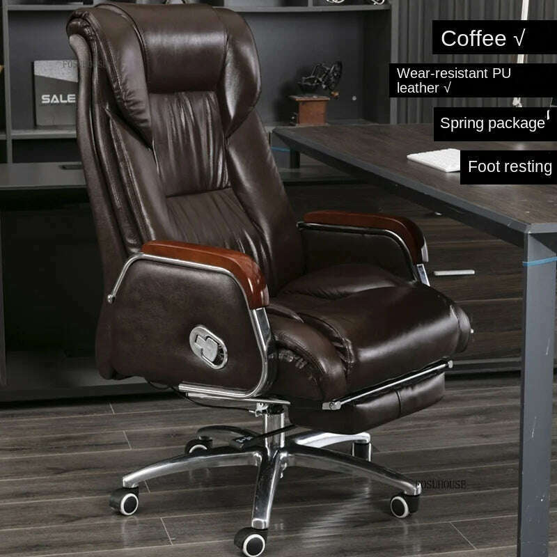 KIMLUD, Luxury High Back Office Chairs with Massage Comfortable Ergonomic Recliner Home Office Boss Chairs High-end Lifting Swivel Chair, Coffee-PU-D, KIMLUD APPAREL - Womens Clothes