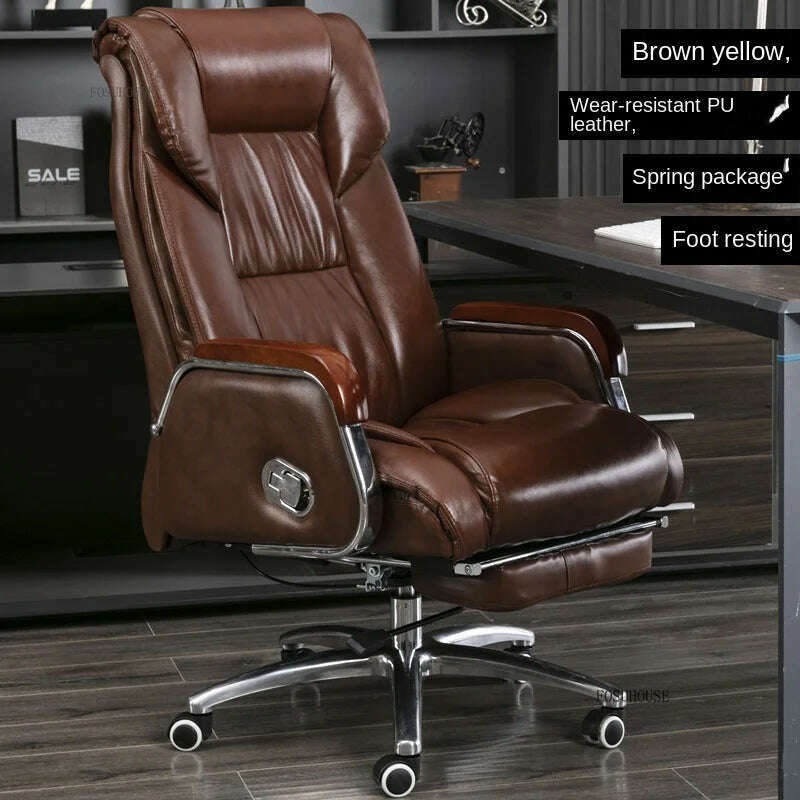 KIMLUD, Luxury High Back Office Chairs with Massage Comfortable Ergonomic Recliner Home Office Boss Chairs High-end Lifting Swivel Chair, brownish yellow-PU-D, KIMLUD APPAREL - Womens Clothes