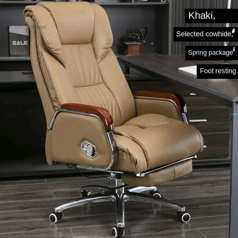 KIMLUD, Luxury High Back Office Chairs with Massage Comfortable Ergonomic Recliner Home Office Boss Chairs High-end Lifting Swivel Chair, Khaki-A, KIMLUD APPAREL - Womens Clothes