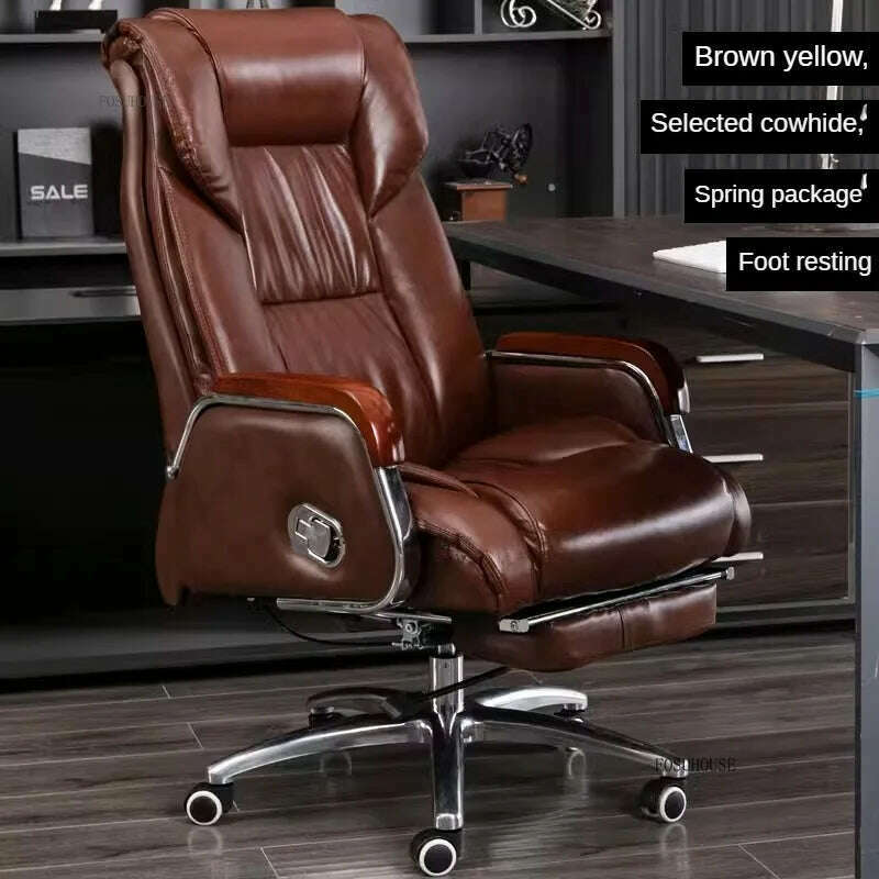 KIMLUD, Luxury High Back Office Chairs with Massage Comfortable Ergonomic Recliner Home Office Boss Chairs High-end Lifting Swivel Chair, brownish yellow-A, KIMLUD APPAREL - Womens Clothes