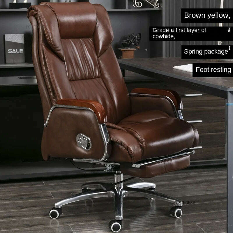 KIMLUD, Luxury High Back Office Chairs with Massage Comfortable Ergonomic Recliner Home Office Boss Chairs High-end Lifting Swivel Chair, brownish yellow-B, KIMLUD APPAREL - Womens Clothes