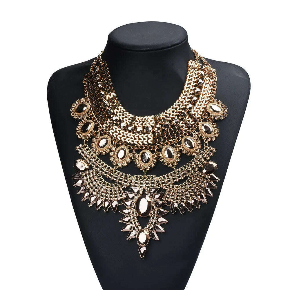 KIMLUD, Luxury Maxi Metal Necklaces Vintage Crystal Choker Party Statement Female Punk Necklace Fashion Wholesale Women Jewelry, gold, KIMLUD APPAREL - Womens Clothes