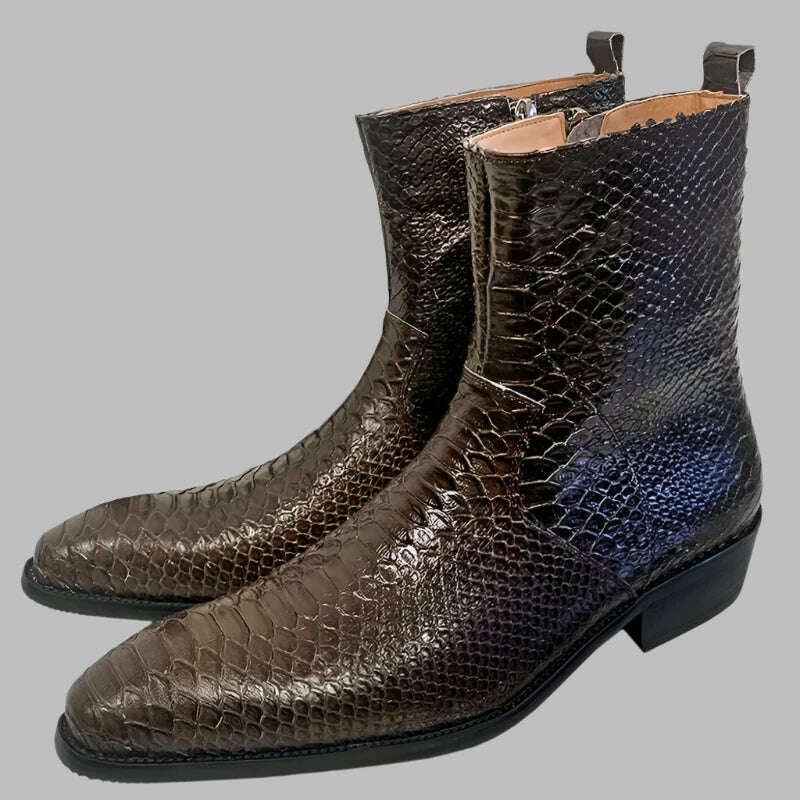 KIMLUD, Luxury Men Mid-Calf Boots High Grade Python Print Shoes Casual Mens Dress Boots Winter Leather Chelsea Boots Shoes Men, KIMLUD Womens Clothes