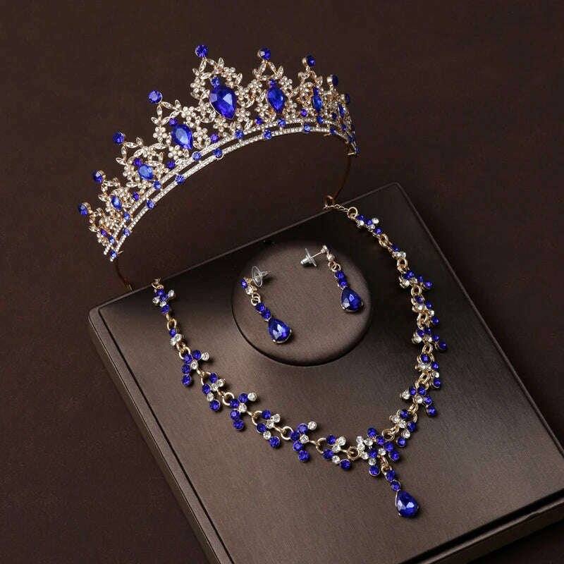 KIMLUD, Luxury Silver Color Crystal Water Drop Bridal Jewelry Sets Rhinestone Tiaras Crown Necklace Earrings Wedding Dubai Jewelry Set, TS-0003-E-XL-0018-C / Tiaras, KIMLUD APPAREL - Womens Clothes