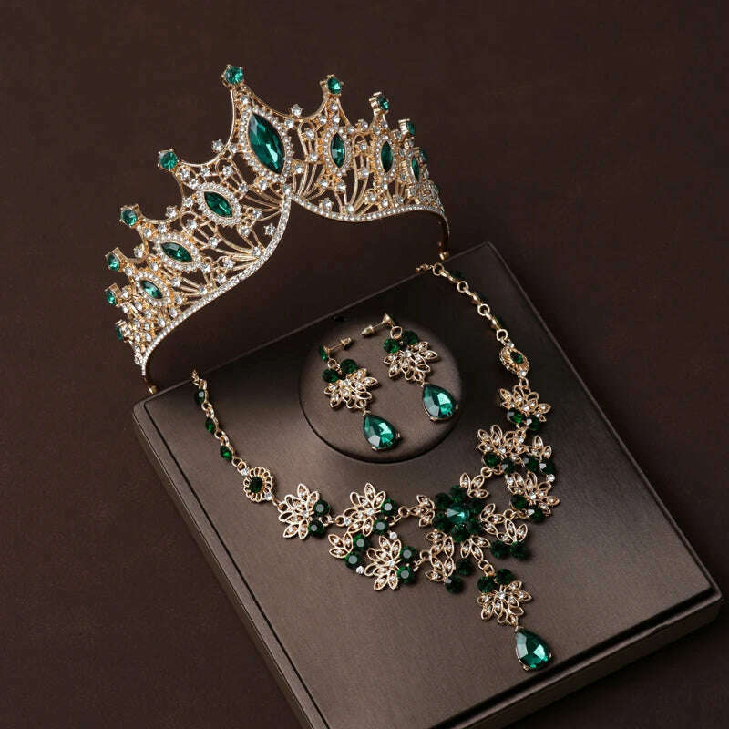 KIMLUD, Luxury Silver Color Crystal Water Drop Bridal Jewelry Sets Rhinestone Tiaras Crown Necklace Earrings Wedding Dubai Jewelry Set, TS-0012-G-XL-0008-C / Tiaras, KIMLUD APPAREL - Womens Clothes