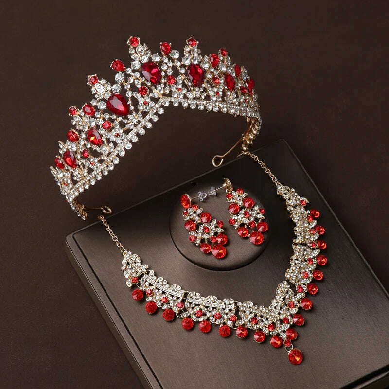 KIMLUD, Luxury Silver Color Crystal Water Drop Bridal Jewelry Sets Rhinestone Tiaras Crown Necklace Earrings Wedding Dubai Jewelry Set, TS-0005-H-XL-0003-B / Tiaras, KIMLUD APPAREL - Womens Clothes