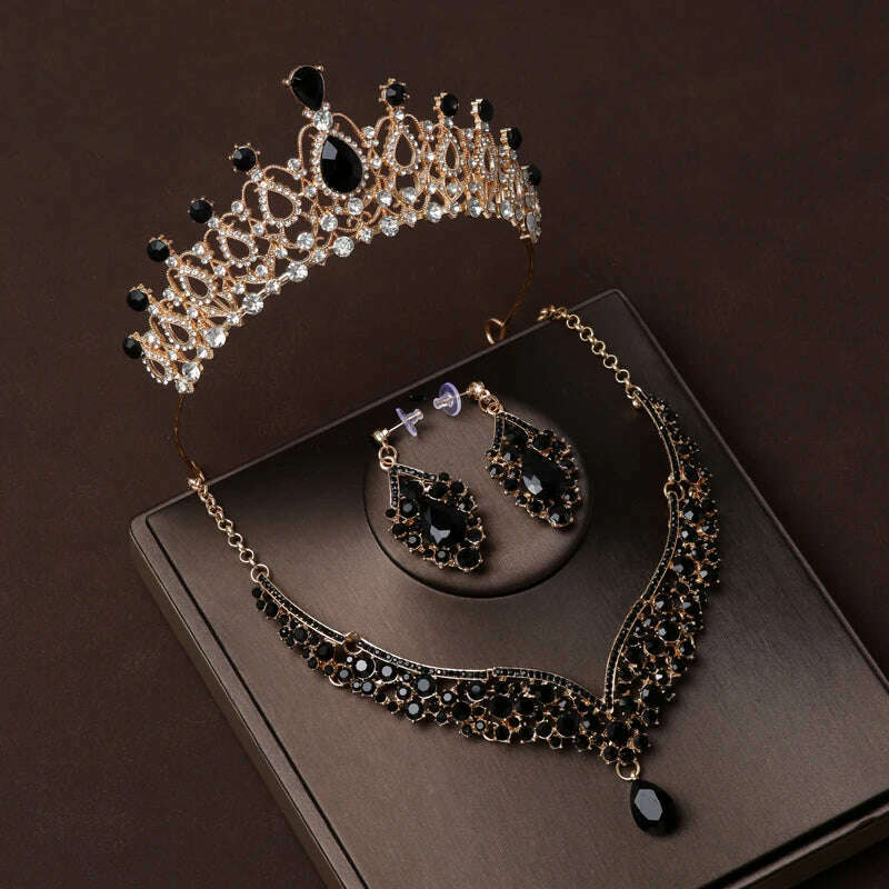 KIMLUD, Luxury Silver Color Crystal Water Drop Bridal Jewelry Sets Rhinestone Tiaras Crown Necklace Earrings Wedding Dubai Jewelry Set, TS-0178-R-XL-0019-F / Tiaras, KIMLUD APPAREL - Womens Clothes