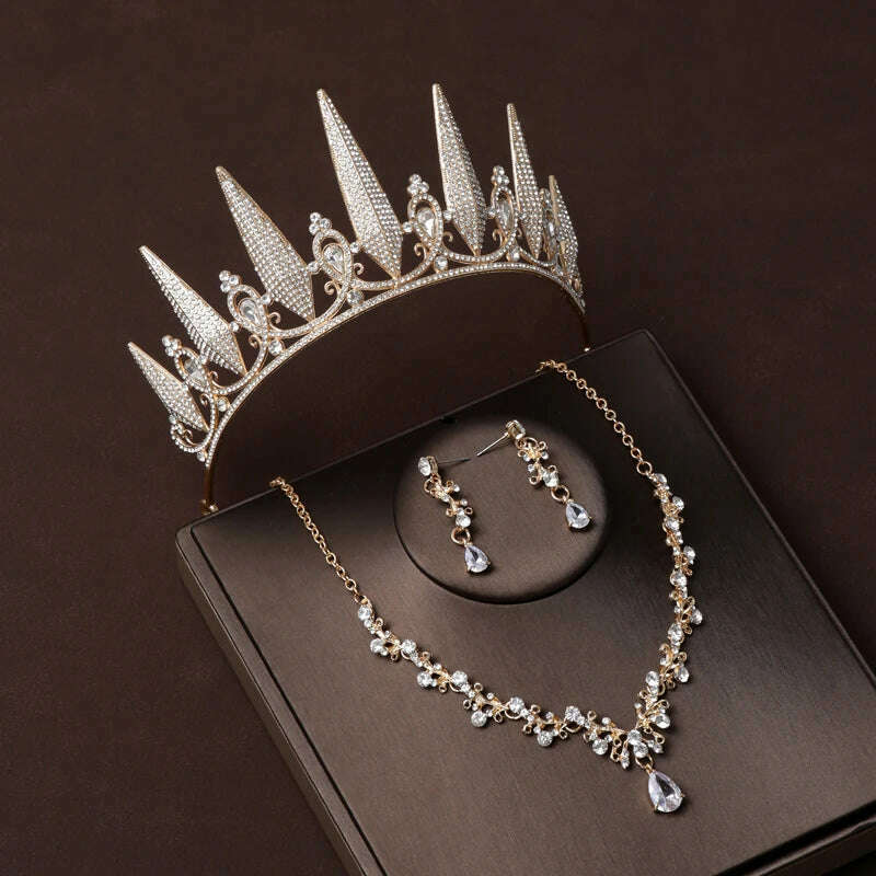 KIMLUD, Luxury Silver Color Crystal Water Drop Bridal Jewelry Sets Rhinestone Tiaras Crown Necklace Earrings Wedding Dubai Jewelry Set, TS-0008-C-XL-0004-B / Tiaras, KIMLUD APPAREL - Womens Clothes