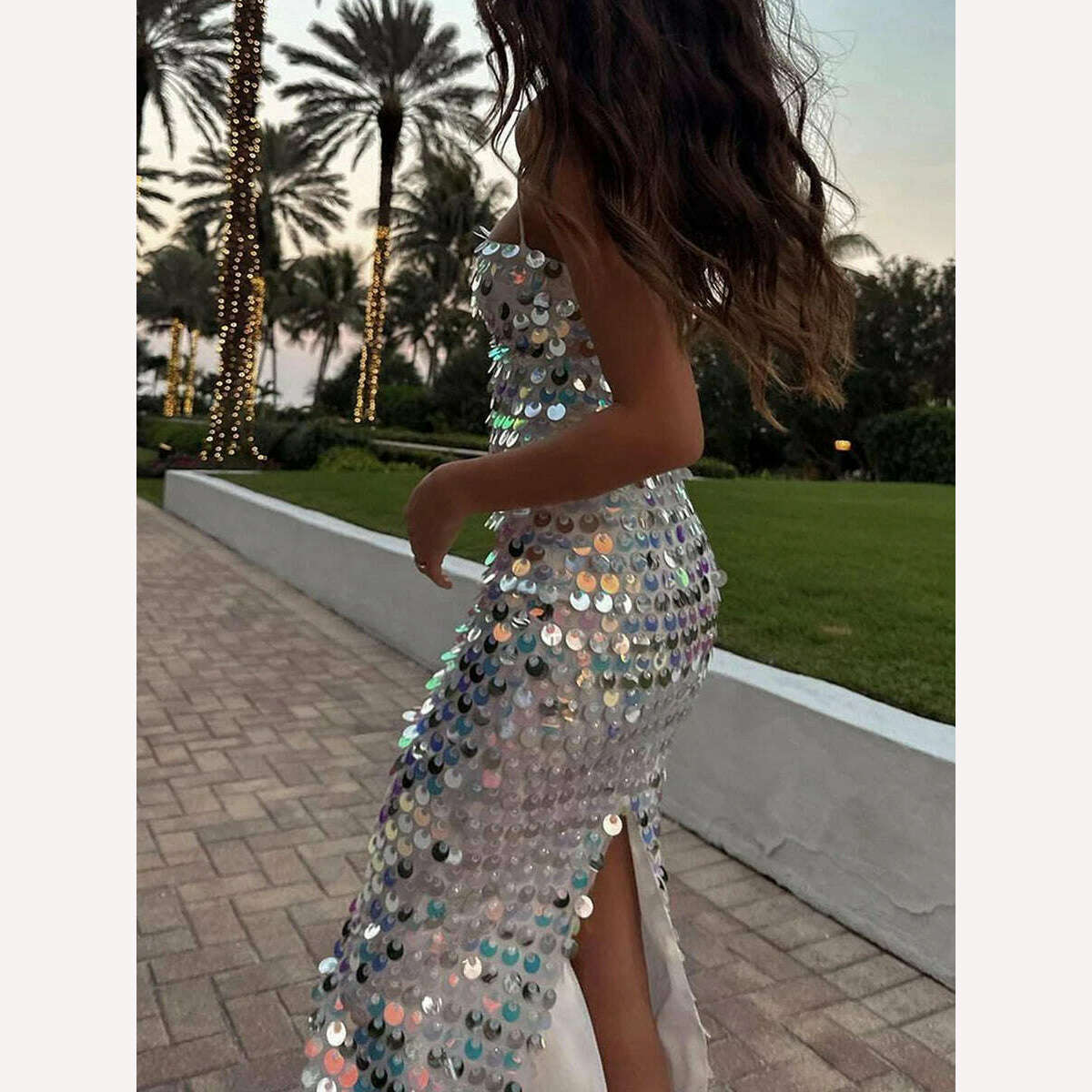 Luxury Spaghetti Strap Sleeveless Sling Cocktail Dress Women Sequins Skinny Dresses Summer Backless Party Club Dress Streetwear - KIMLUD