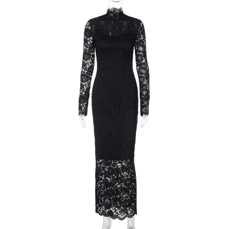 Lygens Lace Spliced Long Sleeve Solid Slim Elegant Evening Night Dress Party Summer Casual Y2K Streetwear Dropshipping Clothing - KIMLUD