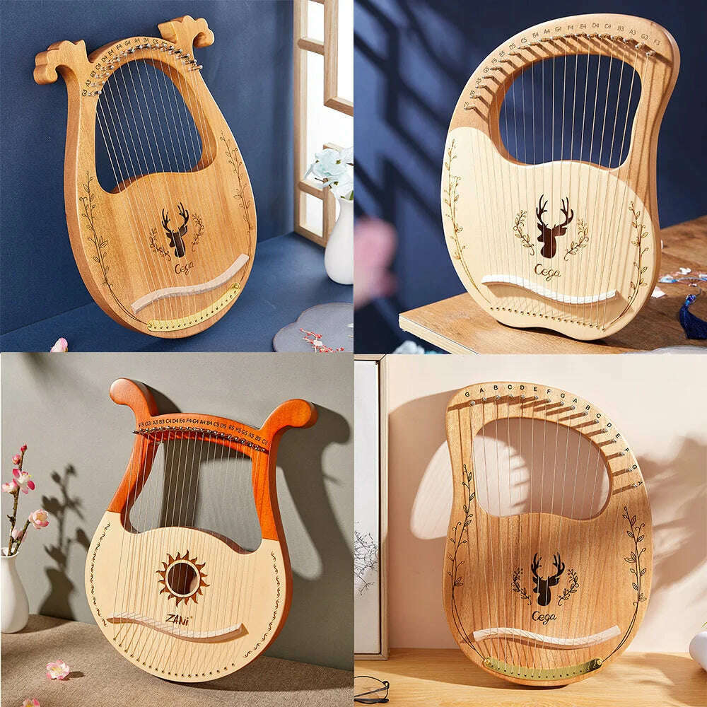 Lyre Harp 10/16/19/21/24 Strings Piano Harp Lyre Harp Mahogany Stringed Musical Instrument With Tuning Wrench Spare Strings - KIMLUD