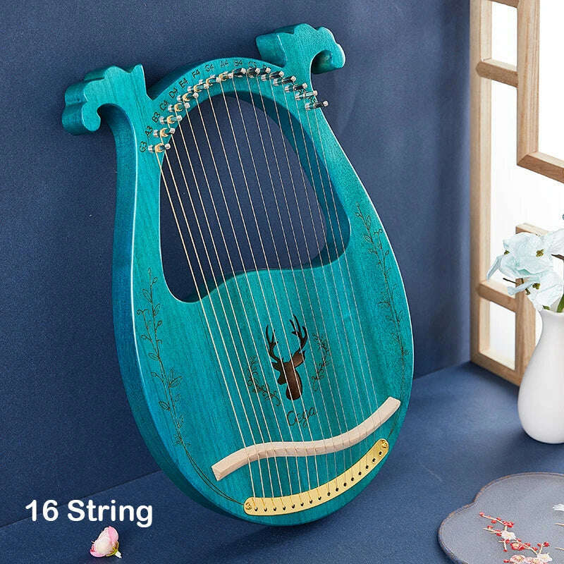 KIMLUD, Lyre Harp 10/16/19/21/24 Strings Piano Harp Lyre Harp Mahogany Stringed Musical Instrument With Tuning Wrench Spare Strings, 16 strings, KIMLUD APPAREL - Womens Clothes