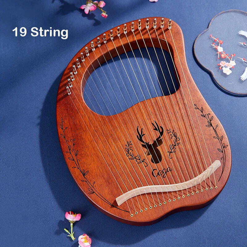 KIMLUD, Lyre Harp 10/16/19/21/24 Strings Piano Harp Lyre Harp Mahogany Stringed Musical Instrument With Tuning Wrench Spare Strings, 19 strings 5, KIMLUD APPAREL - Womens Clothes