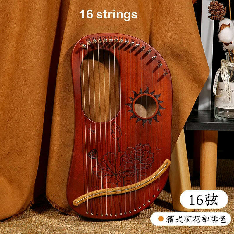 KIMLUD, Lyre Harp 10/16/19/21/24 Strings Piano Harp Lyre Harp Mahogany Stringed Musical Instrument With Tuning Wrench Spare Strings, 16 strings 2, KIMLUD APPAREL - Womens Clothes