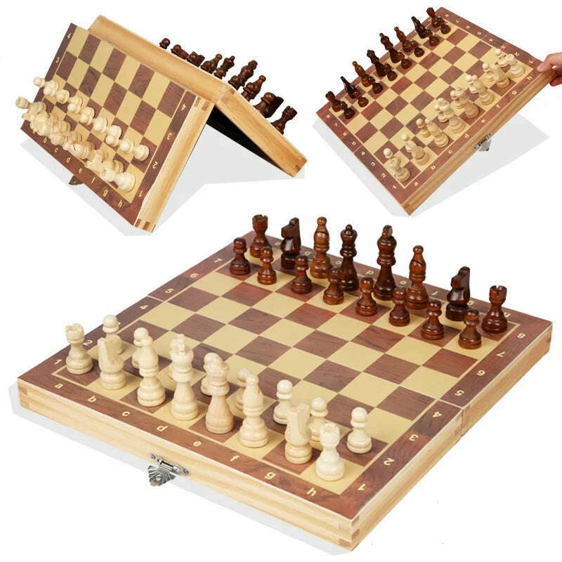 KIMLUD, Magnetic Wooden Folding Chess Set Felted Game Board 24cm*24cm Interior Storage Adult Kids  Gift Family Game Chess Board, KIMLUD Womens Clothes