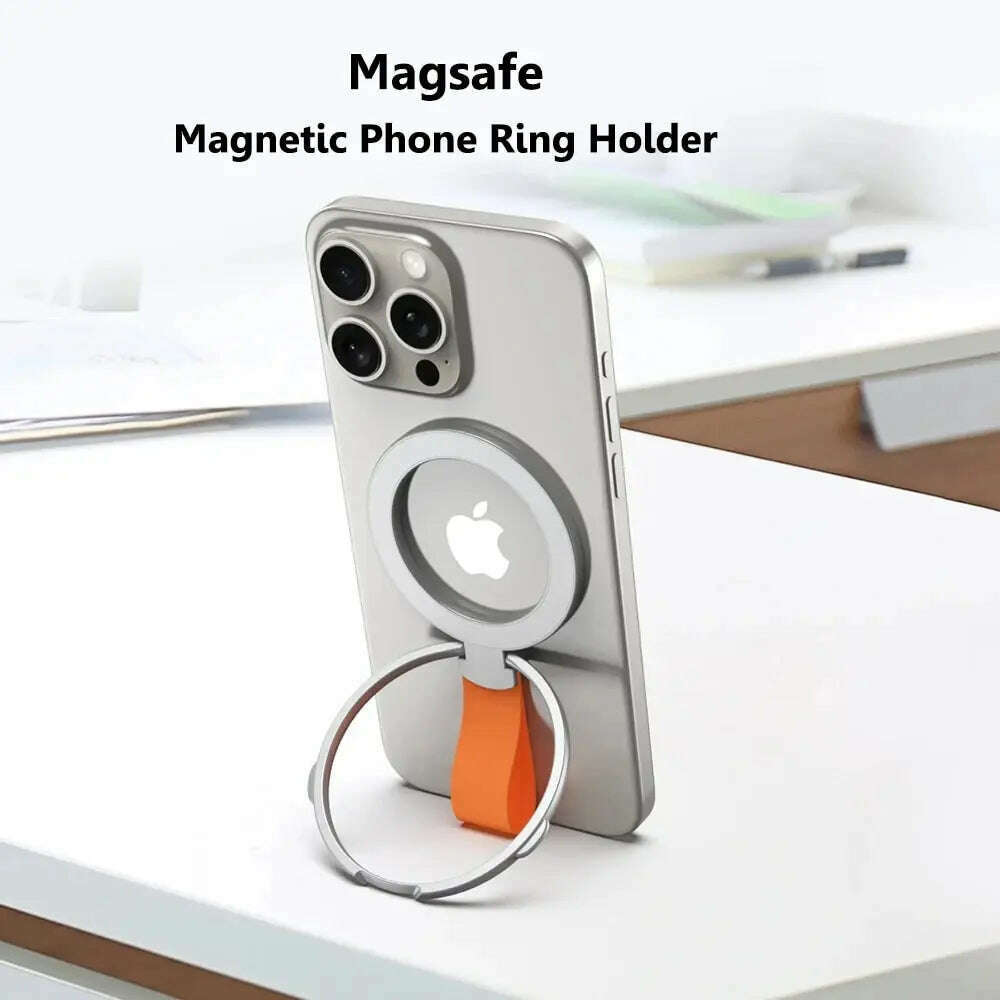 KIMLUD, MagSafe Magnetic Ring Phone Holder with Silicone Cord Rotating Kickstand for Iphone15 14 13 12 Series Desktop AlloyBuckle Stand, KIMLUD Womens Clothes