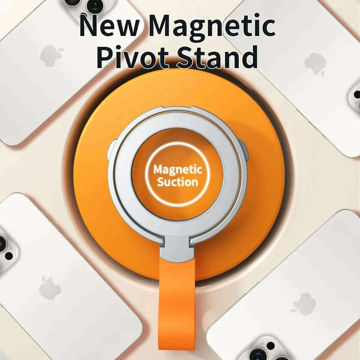 MagSafe Magnetic Ring Phone Holder with Silicone Cord Rotating Kickstand for Iphone15 14 13 12 Series Desktop AlloyBuckle Stand - KIMLUD