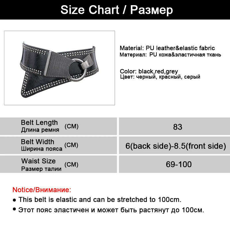 Maikun Fashion Punk Rocker Wide Belts for Women Elastic Wide European Style Women Belts Metal Round Buckle - KIMLUD