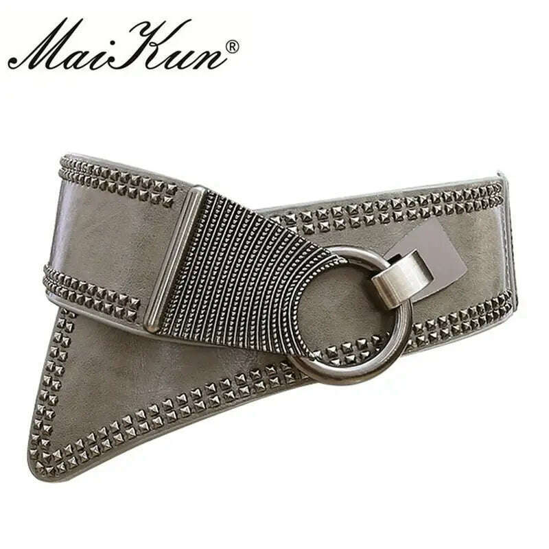 Maikun Fashion Punk Rocker Wide Belts for Women Elastic Wide European Style Women Belts Metal Round Buckle - KIMLUD