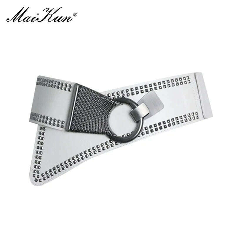 Maikun Fashion Punk Rocker Wide Belts for Women Elastic Wide European Style Women Belts Metal Round Buckle - KIMLUD