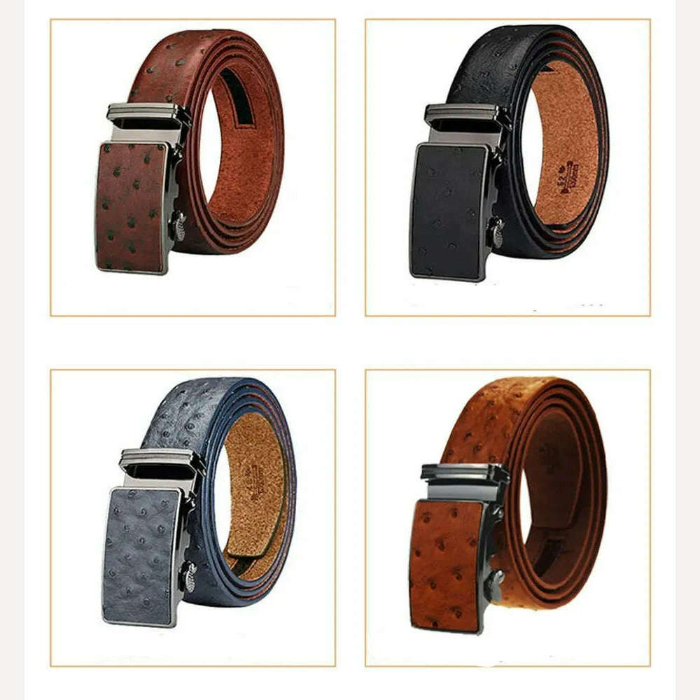 KIMLUD, Maikun Luxury Leather Belt for Men Original Designt Ostrich Grain Automatic Buckle Belt Ceinture Homme Cinto Masculino, KIMLUD Womens Clothes