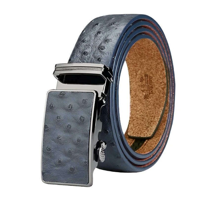 KIMLUD, Maikun Luxury Leather Belt for Men Original Designt Ostrich Grain Automatic Buckle Belt Ceinture Homme Cinto Masculino, Blue1 / 110cm, KIMLUD APPAREL - Womens Clothes