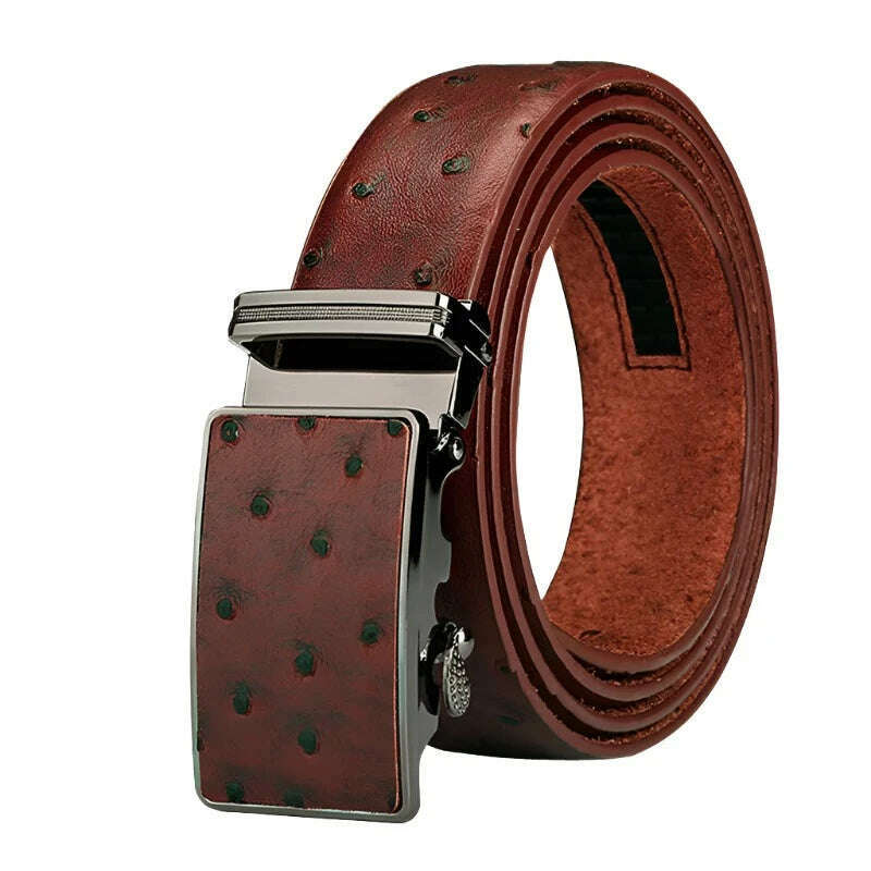 KIMLUD, Maikun Luxury Leather Belt for Men Original Designt Ostrich Grain Automatic Buckle Belt Ceinture Homme Cinto Masculino, Brown1 / 105cm, KIMLUD APPAREL - Womens Clothes