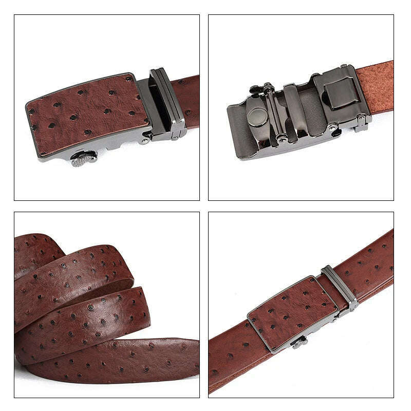 KIMLUD, Maikun Luxury Leather Belt for Men Original Designt Ostrich Grain Automatic Buckle Belt Ceinture Homme Cinto Masculino, KIMLUD Womens Clothes