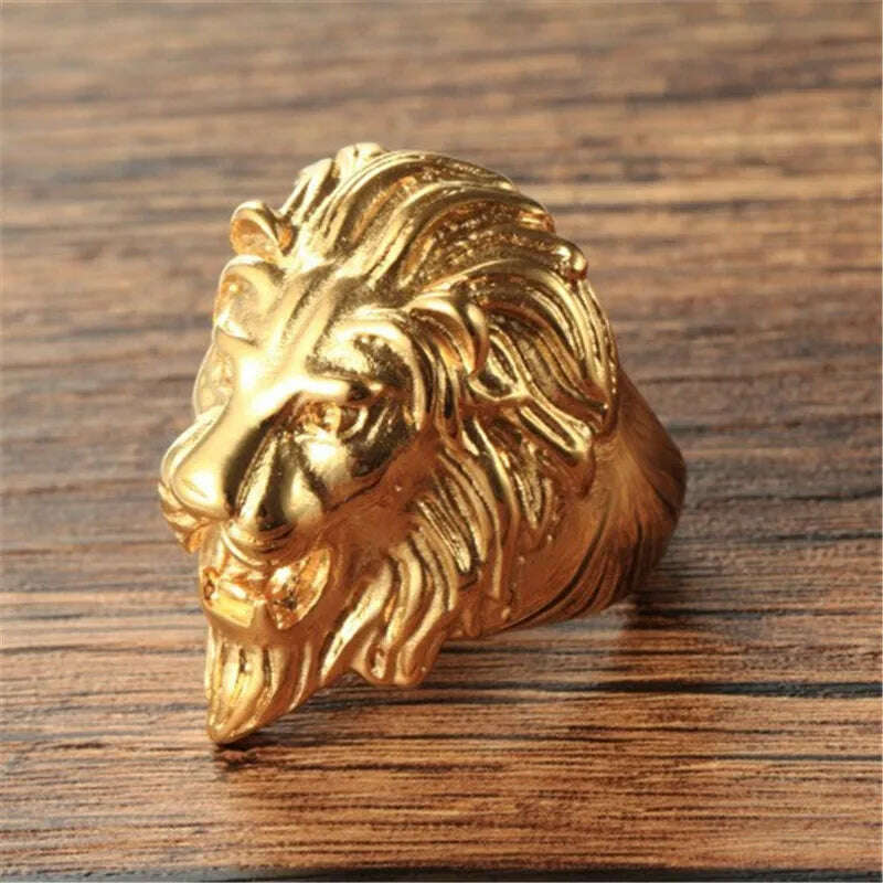 KIMLUD, Male ring fashion electroplating golden lion titanium steel ring, 12, KIMLUD APPAREL - Womens Clothes