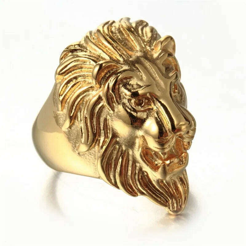 KIMLUD, Male ring fashion electroplating golden lion titanium steel ring, KIMLUD Womens Clothes