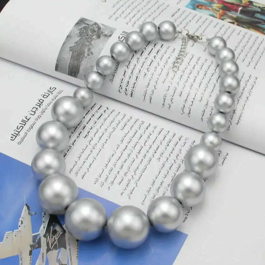 MANILAI Imitation Pearl Choker Necklace For Women Big Beads Statement Necklace Jewelry Bride Party Fashion Beaded Accessories - KIMLUD