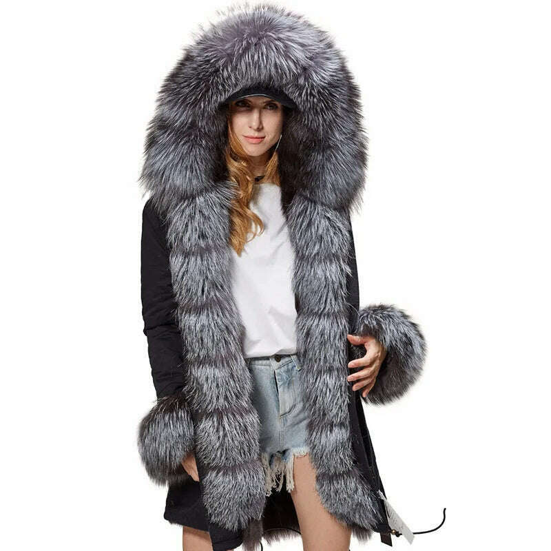 KIMLUD, MAOMAOKONG Real Big Fox Fur Coat Winter Jacket Women Natural Hooded Thick Warm Detachable Fur Liner Parkas Fashion Luxury Female, KIMLUD Womens Clothes