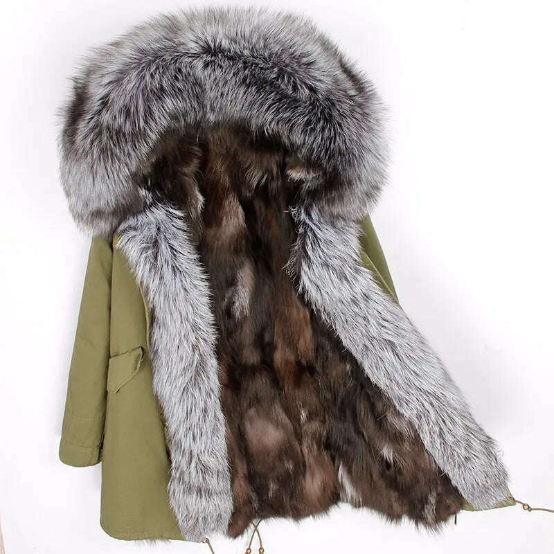 KIMLUD, MAOMAOKONG Real Big Fox Fur Coat Winter Jacket Women Natural Hooded Thick Warm Detachable Fur Liner Parkas Fashion Luxury Female, 19 / L, KIMLUD APPAREL - Womens Clothes