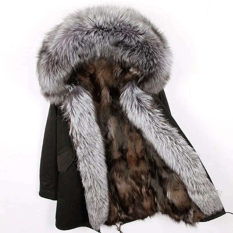 KIMLUD, MAOMAOKONG Real Big Fox Fur Coat Winter Jacket Women Natural Hooded Thick Warm Detachable Fur Liner Parkas Fashion Luxury Female, 17 / XXL, KIMLUD APPAREL - Womens Clothes