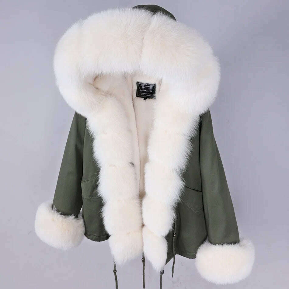 KIMLUD, MAOMAOKONG Winter Luxury Jacket Women Real Fox Fur Coat Big Natural Raccoon Fur Collar Hood Thick Warm Short Parkas Streetwear, KIMLUD Womens Clothes