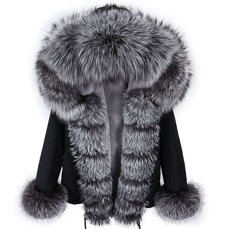 KIMLUD, MAOMAOKONG Winter Luxury Jacket Women Real Fox Fur Coat Big Natural Raccoon Fur Collar Hood Thick Warm Short Parkas Streetwear, 02 / S, KIMLUD APPAREL - Womens Clothes