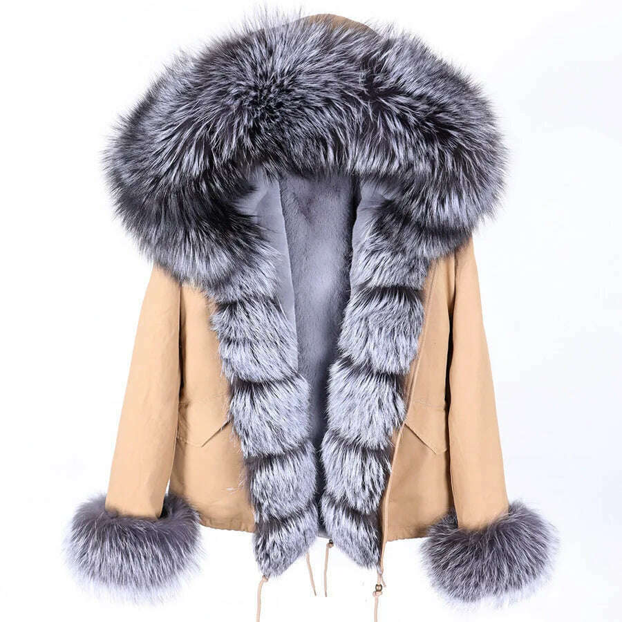 KIMLUD, MAOMAOKONG Winter Luxury Jacket Women Real Fox Fur Coat Big Natural Raccoon Fur Collar Hood Thick Warm Short Parkas Streetwear, KIMLUD Womens Clothes