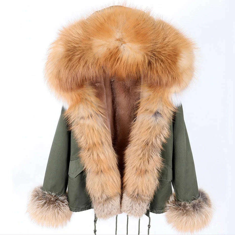 KIMLUD, MAOMAOKONG Winter Luxury Jacket Women Real Fox Fur Coat Big Natural Raccoon Fur Collar Hood Thick Warm Short Parkas Streetwear, KIMLUD Womens Clothes