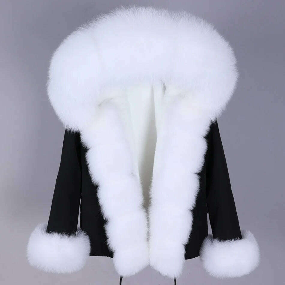 KIMLUD, MAOMAOKONG Winter Luxury Jacket Women Real Fox Fur Coat Big Natural Raccoon Fur Collar Hood Thick Warm Short Parkas Streetwear, KIMLUD Womens Clothes