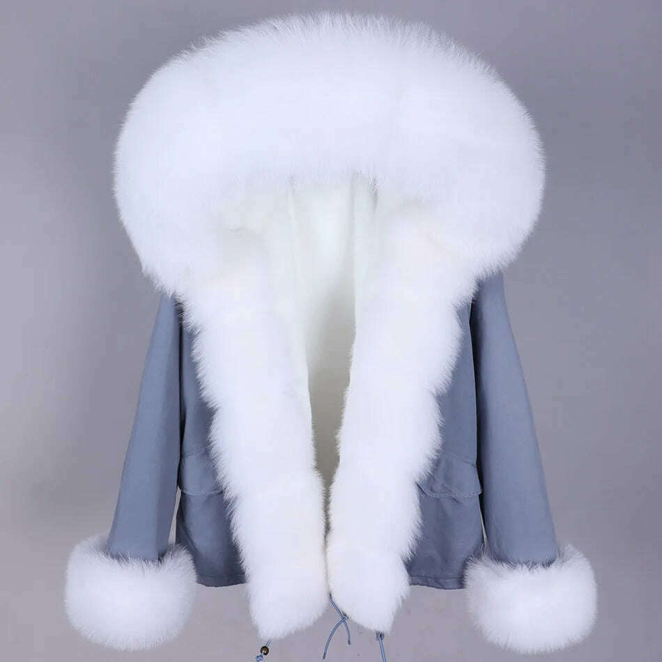 KIMLUD, MAOMAOKONG Winter Luxury Jacket Women Real Fox Fur Coat Big Natural Raccoon Fur Collar Hood Thick Warm Short Parkas Streetwear, KIMLUD Womens Clothes