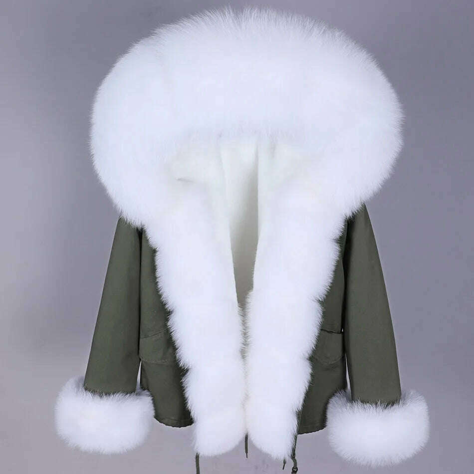 KIMLUD, MAOMAOKONG Winter Luxury Jacket Women Real Fox Fur Coat Big Natural Raccoon Fur Collar Hood Thick Warm Short Parkas Streetwear, KIMLUD Womens Clothes