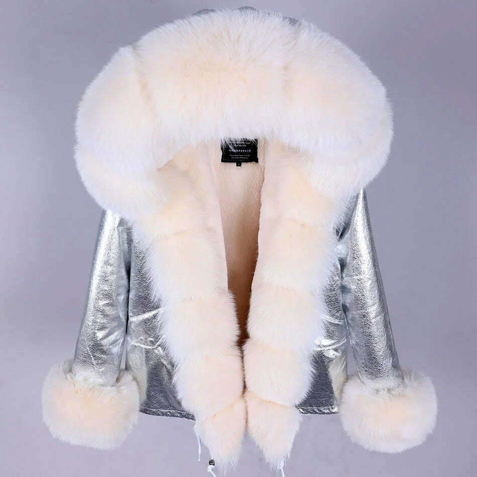 KIMLUD, MAOMAOKONG Winter Luxury Jacket Women Real Fox Fur Coat Big Natural Raccoon Fur Collar Hood Thick Warm Short Parkas Streetwear, 18 / S, KIMLUD APPAREL - Womens Clothes