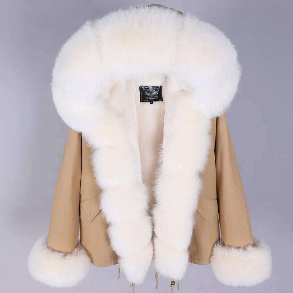 KIMLUD, MAOMAOKONG Winter Luxury Jacket Women Real Fox Fur Coat Big Natural Raccoon Fur Collar Hood Thick Warm Short Parkas Streetwear, 15 / S, KIMLUD APPAREL - Womens Clothes