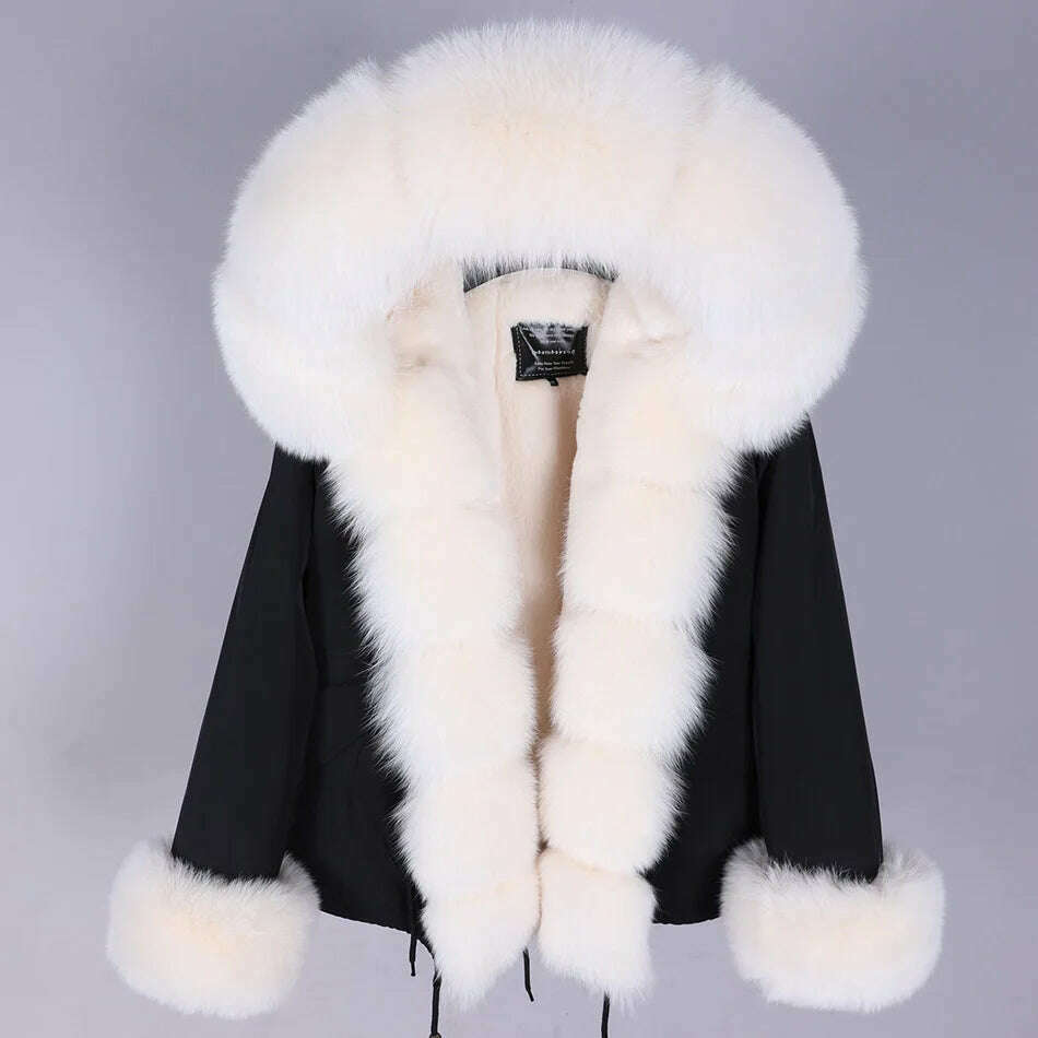 KIMLUD, MAOMAOKONG Winter Luxury Jacket Women Real Fox Fur Coat Big Natural Raccoon Fur Collar Hood Thick Warm Short Parkas Streetwear, KIMLUD Womens Clothes