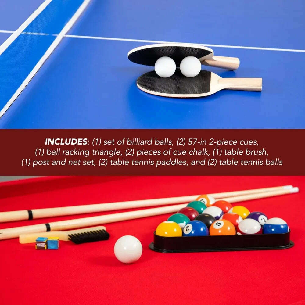 KIMLUD, Maverick 7-Foot Pool and Table Tennis Multi Game with Red Felt and Blue Table Tennis Surface. Includes Cues, Paddles and Balls, KIMLUD Womens Clothes