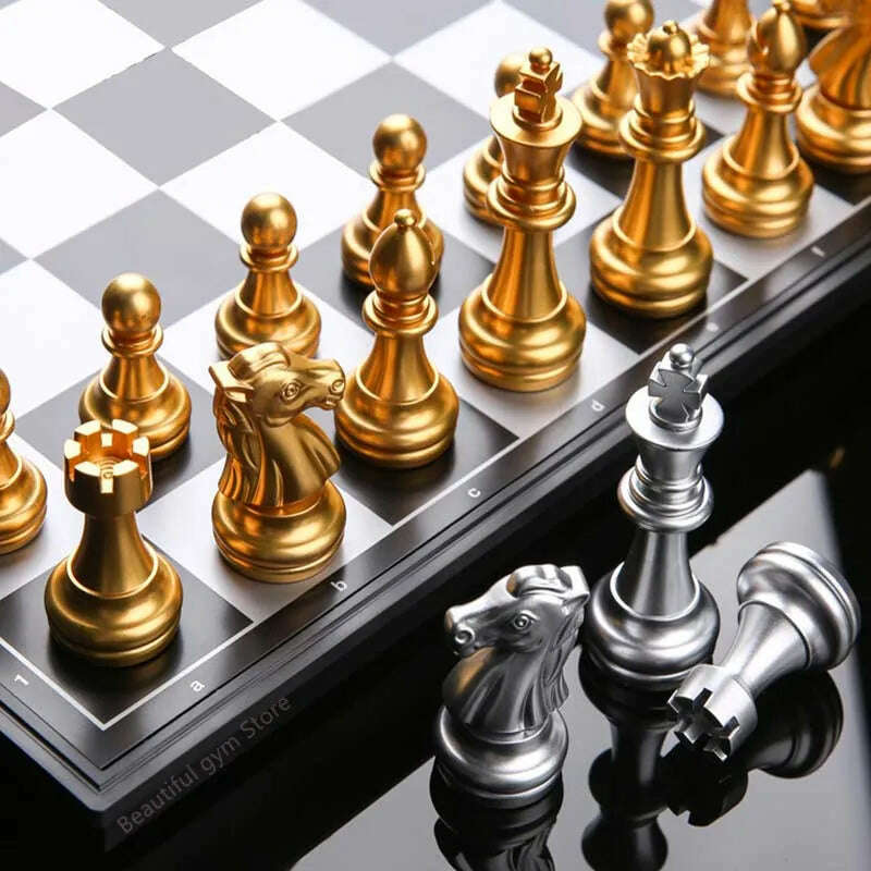 KIMLUD, Medieval Chess Set With High Quality Chessboard 32 Gold Silver Chess Pieces Magnetic Board Game Chess Figure Sets Szachy Checker, KIMLUD Womens Clothes