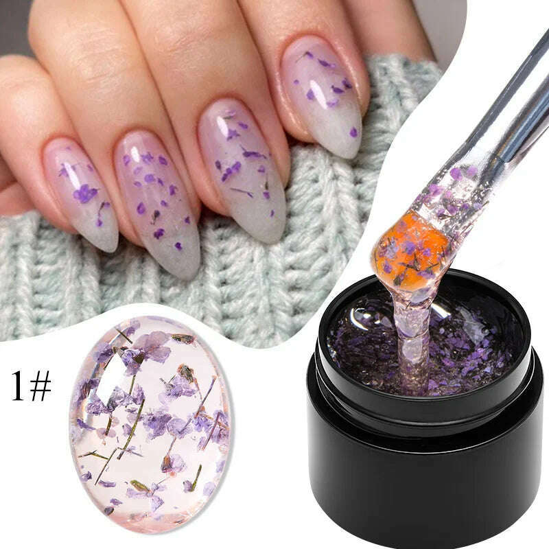 KIMLUD, MEET ACROSS 5ml Pink Dried Flower Gel Nail Polish Natural Flower Fairy Nail Art Gel Soak Off UV LED Painting Varnishes For Nails, K0255, KIMLUD APPAREL - Womens Clothes